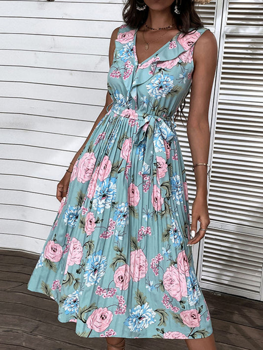 Blue Zone Planet |  New Beach Dress Blue Ruffle Flower Sling Dress BLUE ZONE PLANET
