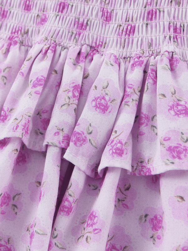 Blue Zone Planet |  French holiday style ruffled cake layered body elastic rose strap dress BLUE ZONE PLANET