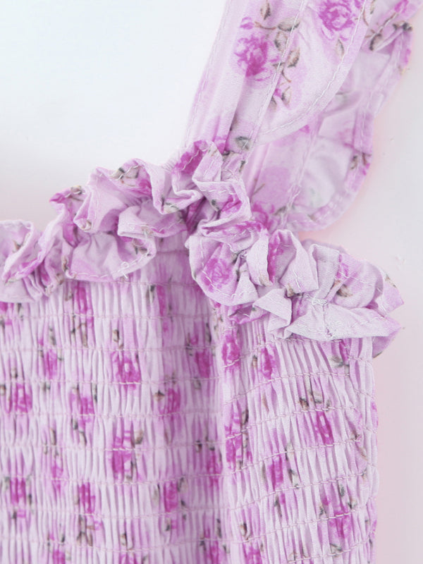 Blue Zone Planet |  French holiday style ruffled cake layered body elastic rose strap dress BLUE ZONE PLANET