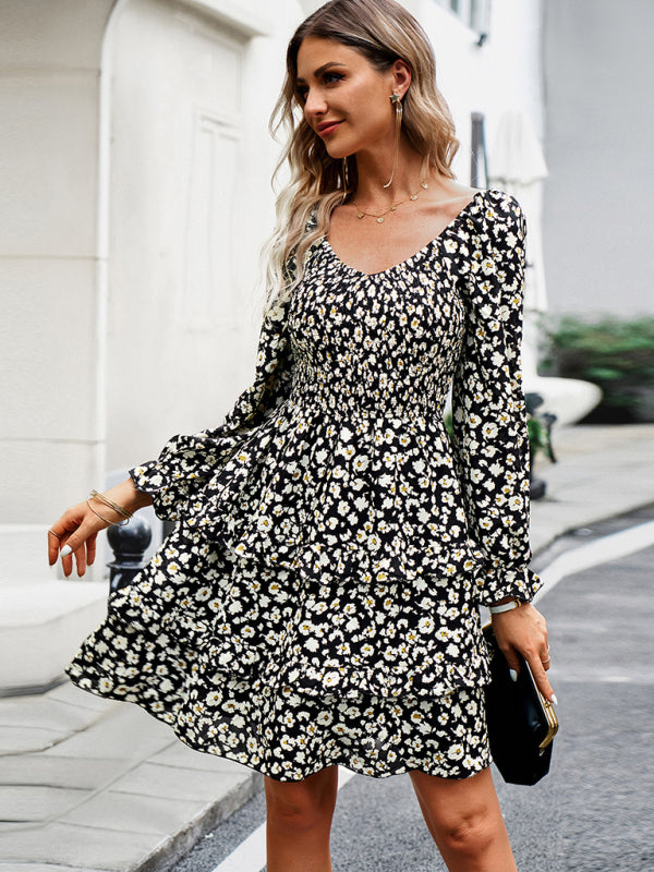 Blue Zone Planet |  Holiday floral V-neck long-sleeved dress BLUE ZONE PLANET