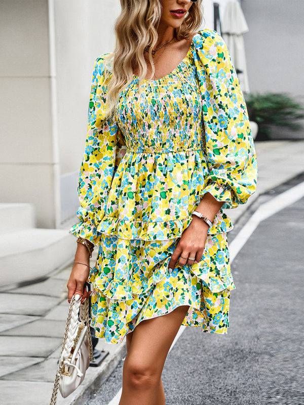 Blue Zone Planet |  Holiday floral V-neck long-sleeved dress BLUE ZONE PLANET