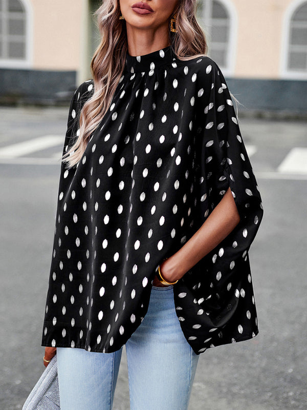 Golden polka dot design sense long-sleeved blouse kakaclo