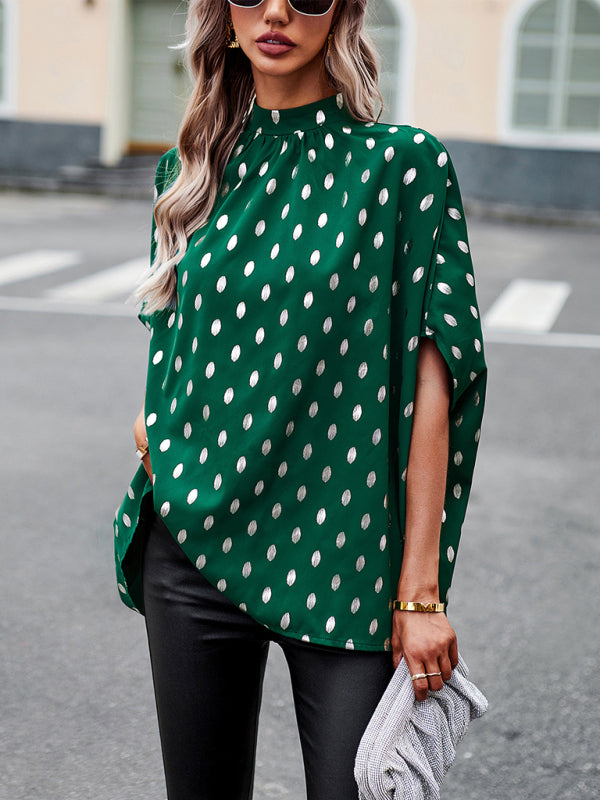 Golden polka dot design sense long-sleeved blouse kakaclo