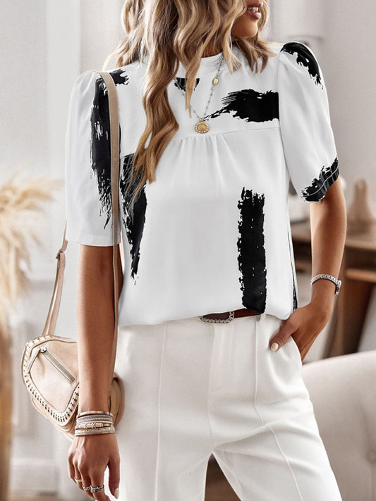 irregular printing short-sleeved shirt BLUE ZONE PLANET