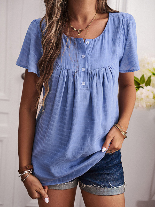 Blue Zone Planet | solid color short-sleeved tops kakaclo