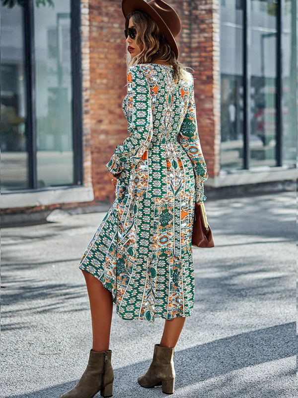 Blue Zone Planet | Bohemian Round Neck Dress Spring and Autumn Seasons Arrival Swing Skirt kakaclo