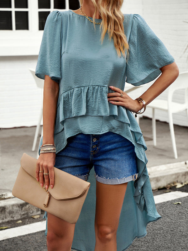Blue Zone Planet |  quality elegant ruffled short-sleeved top BLUE ZONE PLANET