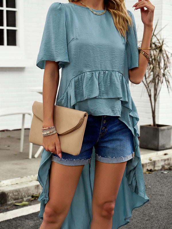 Blue Zone Planet |  quality elegant ruffled short-sleeved top BLUE ZONE PLANET