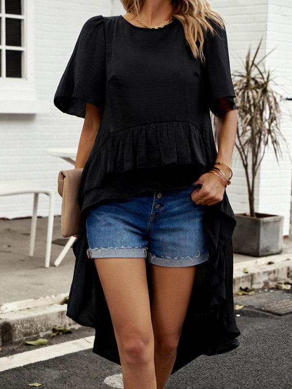Blue Zone Planet |  quality elegant ruffled short-sleeved top BLUE ZONE PLANET