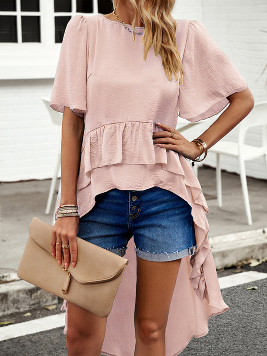 Blue Zone Planet |  quality elegant ruffled short-sleeved top BLUE ZONE PLANET