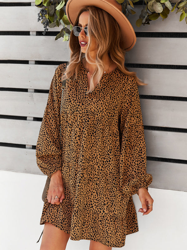 Blue Zone Planet |  Leopard Print Long Sleeve Holiday Dress BLUE ZONE PLANET
