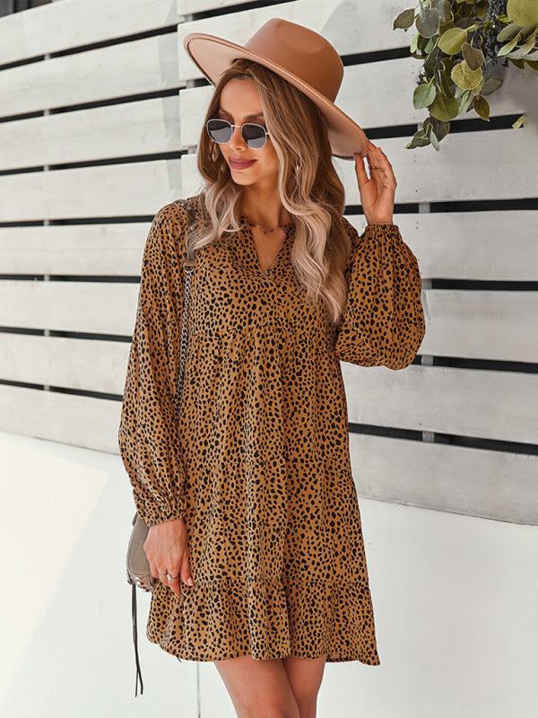 Blue Zone Planet |  Leopard Print Long Sleeve Holiday Dress BLUE ZONE PLANET