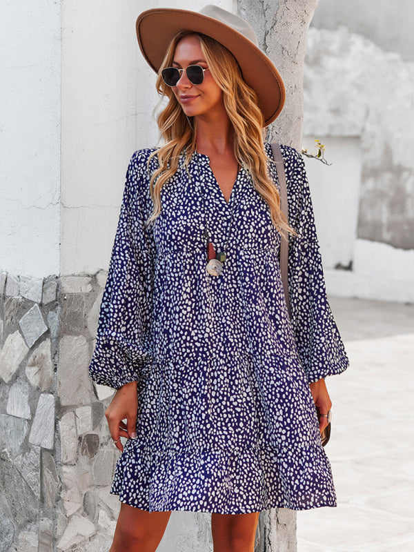 Blue Zone Planet |  Leopard Print Long Sleeve Holiday Dress BLUE ZONE PLANET