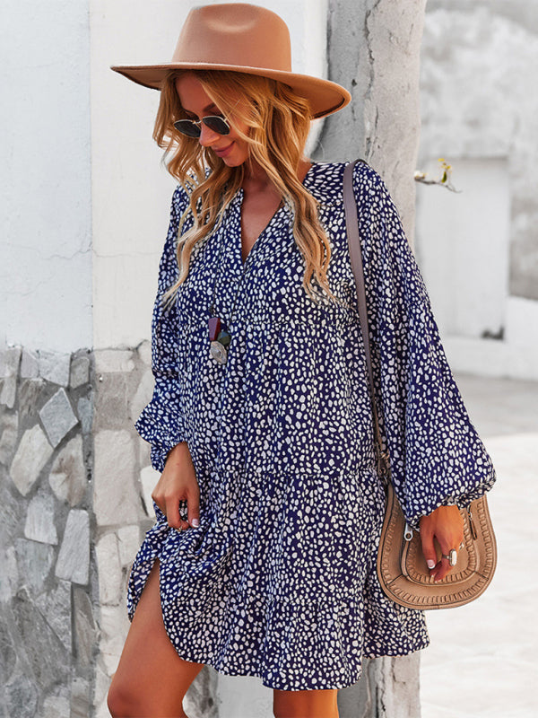 Blue Zone Planet |  Leopard Print Long Sleeve Holiday Dress BLUE ZONE PLANET