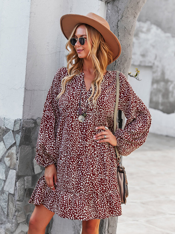 Blue Zone Planet |  Leopard Print Long Sleeve Holiday Dress BLUE ZONE PLANET