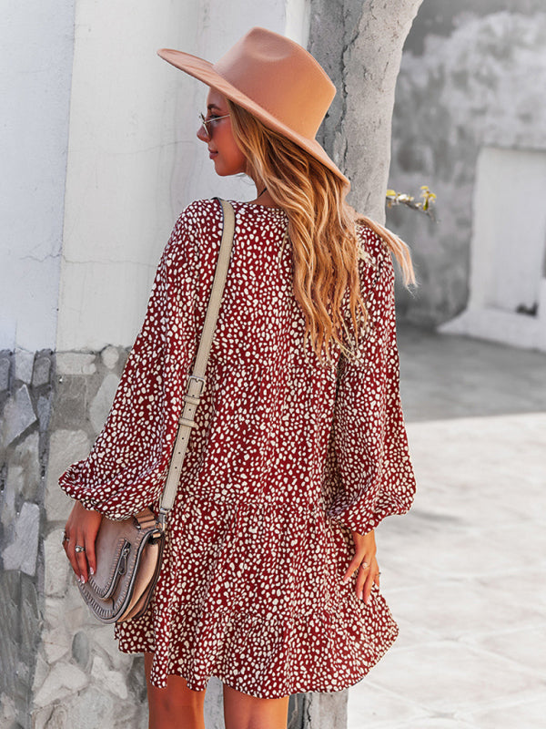 Blue Zone Planet |  Leopard Print Long Sleeve Holiday Dress BLUE ZONE PLANET