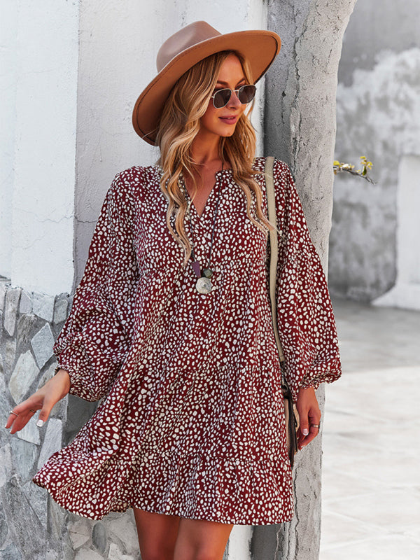 Blue Zone Planet |  Leopard Print Long Sleeve Holiday Dress BLUE ZONE PLANET