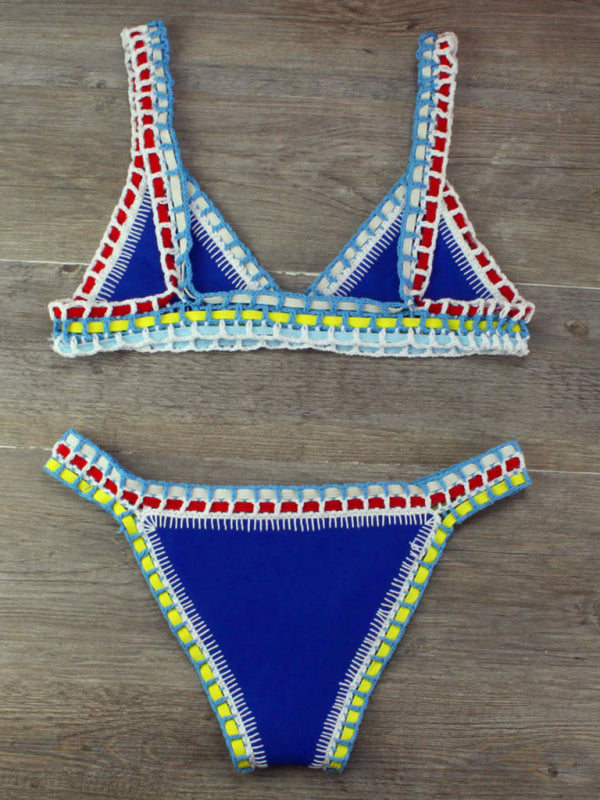 Hand Crocheted Bikini Knit Panel Swimsuit Set BLUE ZONE PLANET