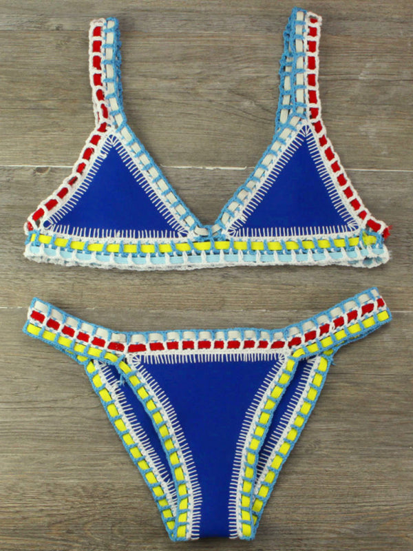 Hand Crocheted Bikini Knit Panel Swimsuit Set BLUE ZONE PLANET