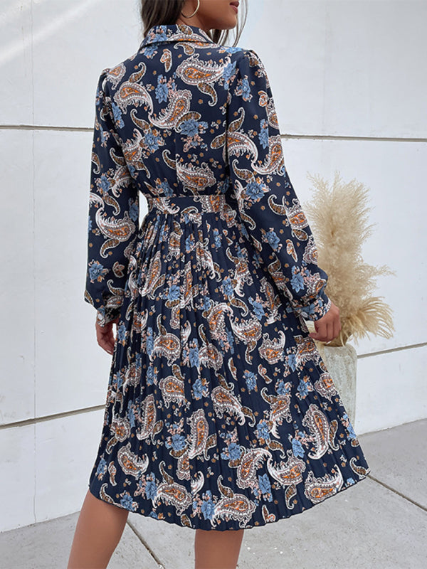 Blue Zone Planet |  Long Sleeve Lapel Button Pleated Dress BLUE ZONE PLANET