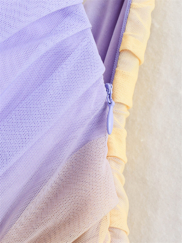 Women's tie-dye print pleated tube top slim dress kakaclo