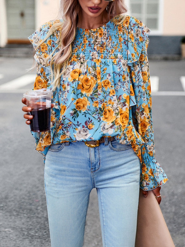 elegant commuter floral long-sleeved shirt BLUE ZONE PLANET