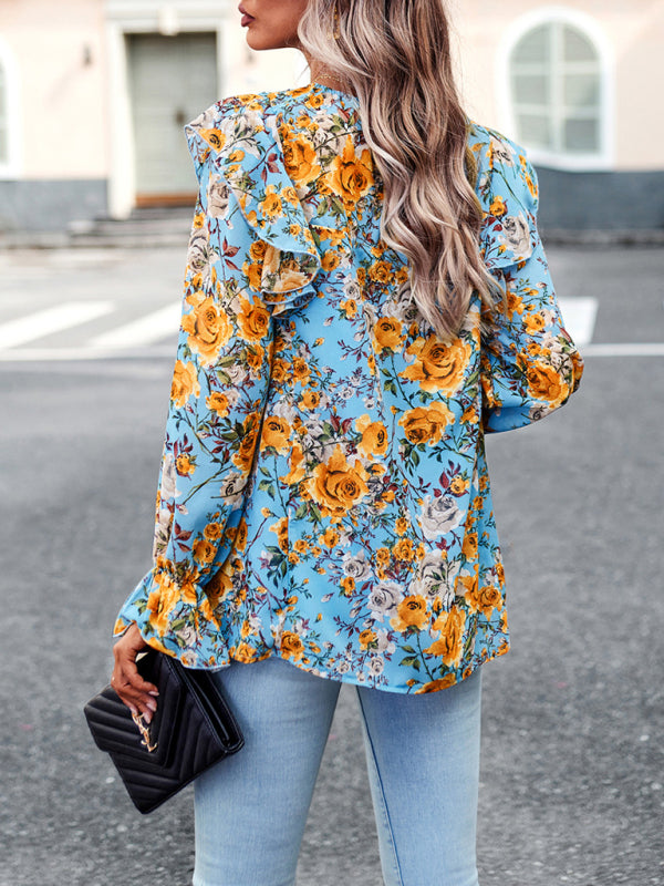 elegant commuter floral long-sleeved shirt BLUE ZONE PLANET