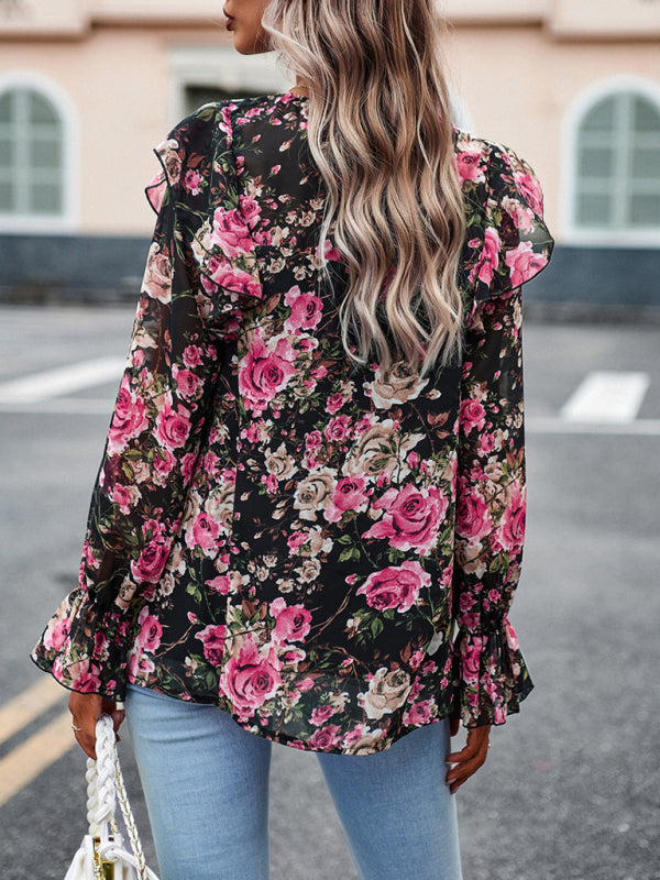 elegant commuter floral long-sleeved shirt BLUE ZONE PLANET