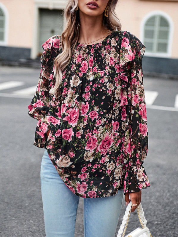 elegant commuter floral long-sleeved shirt BLUE ZONE PLANET