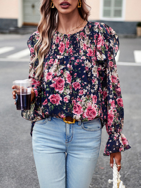 elegant commuter floral long-sleeved shirt BLUE ZONE PLANET
