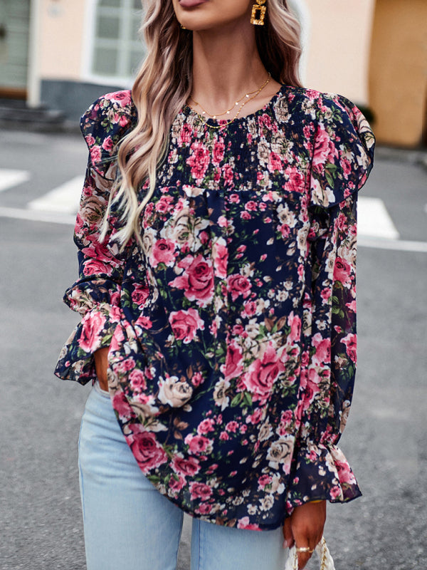elegant commuter floral long-sleeved shirt BLUE ZONE PLANET