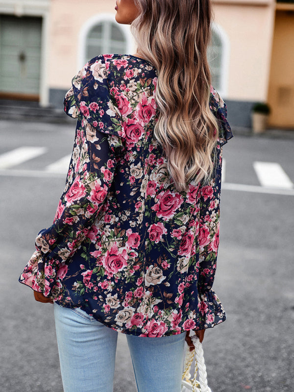 elegant commuter floral long-sleeved shirt BLUE ZONE PLANET
