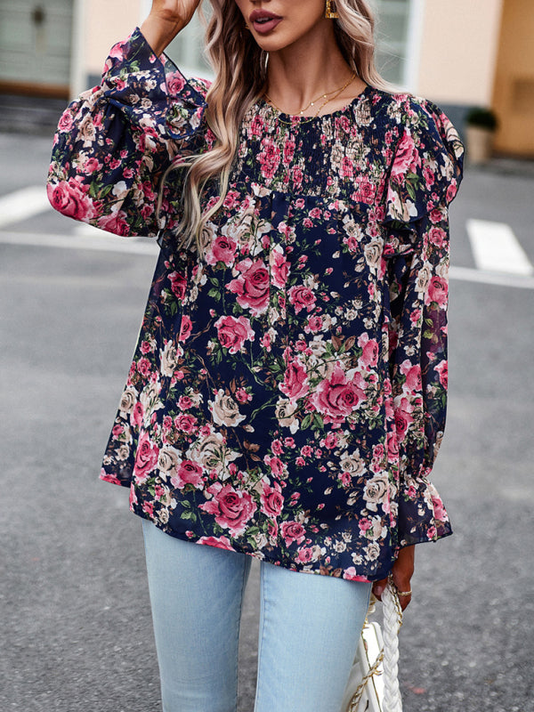 elegant commuter floral long-sleeved shirt BLUE ZONE PLANET