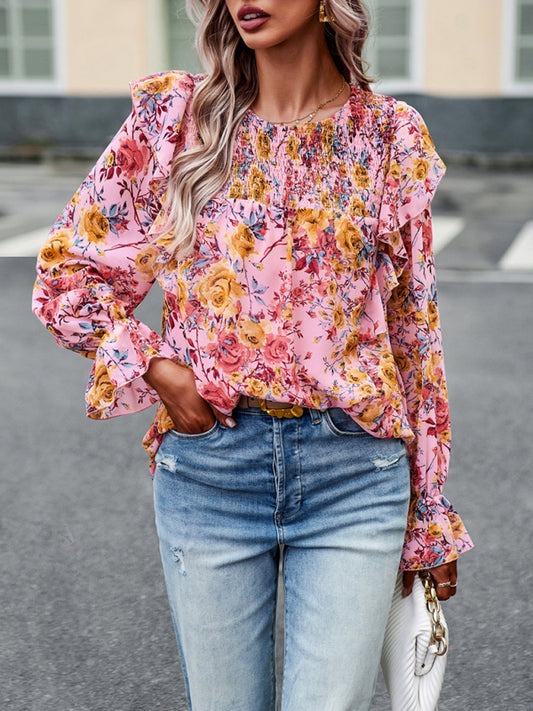 elegant commuter floral long-sleeved shirt BLUE ZONE PLANET