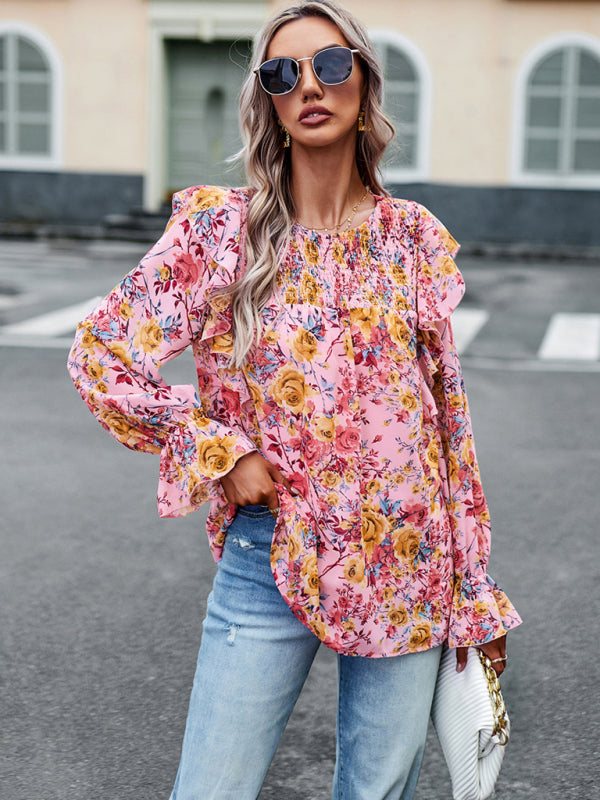 elegant commuter floral long-sleeved shirt BLUE ZONE PLANET