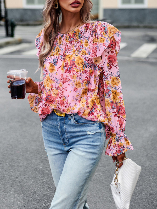 elegant commuter floral long-sleeved shirt BLUE ZONE PLANET