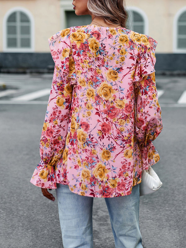 elegant commuter floral long-sleeved shirt BLUE ZONE PLANET