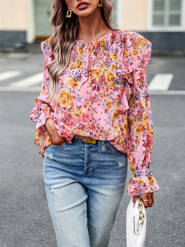 elegant commuter floral long-sleeved shirt BLUE ZONE PLANET