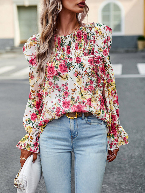 elegant commuter floral long-sleeved shirt BLUE ZONE PLANET