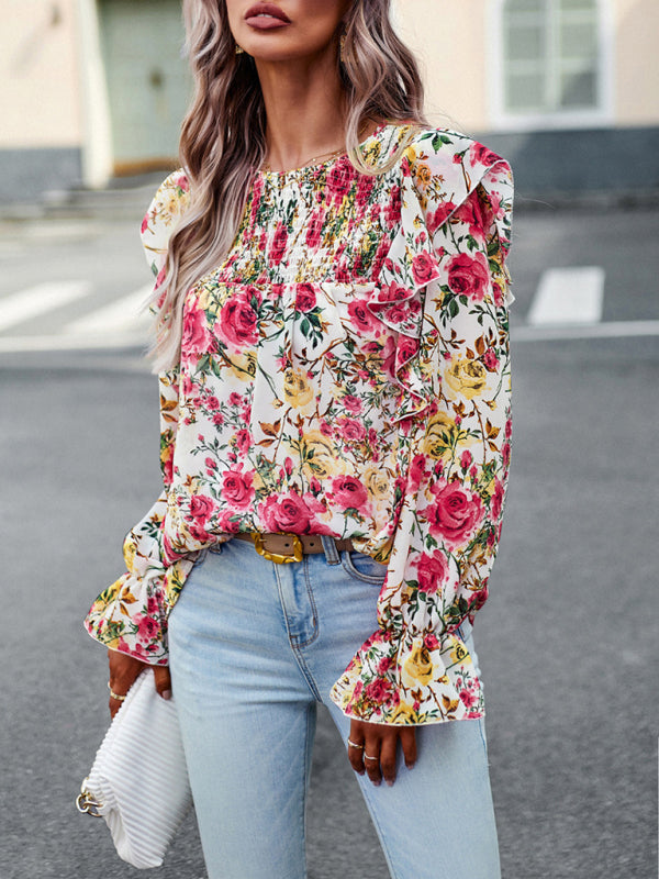 elegant commuter floral long-sleeved shirt BLUE ZONE PLANET