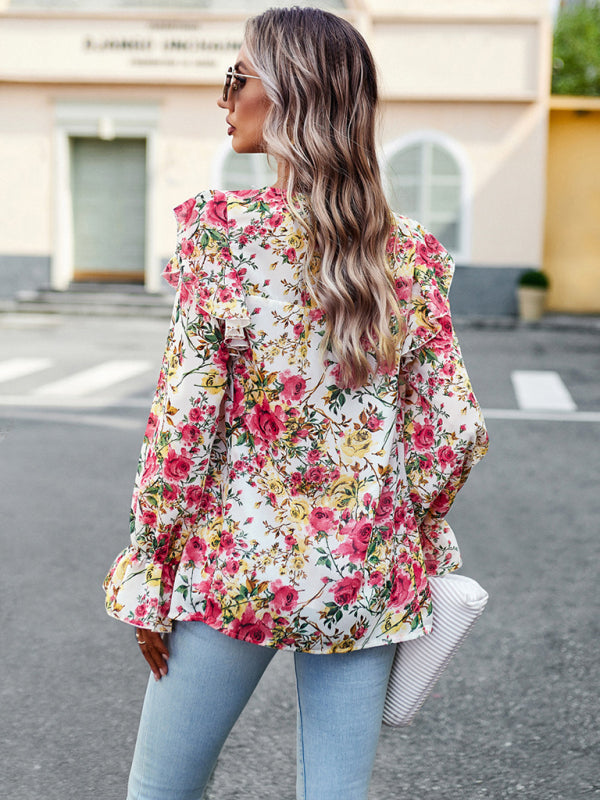 elegant commuter floral long-sleeved shirt BLUE ZONE PLANET