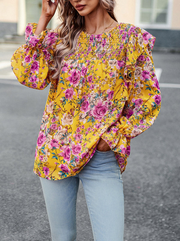 elegant commuter floral long-sleeved shirt BLUE ZONE PLANET