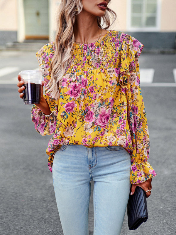 elegant commuter floral long-sleeved shirt BLUE ZONE PLANET