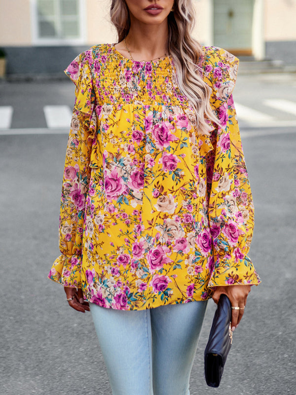 elegant commuter floral long-sleeved shirt BLUE ZONE PLANET