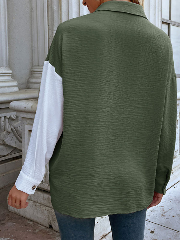 Blue Zone Planet |  able color-block long-sleeved shirt design sense shirt BLUE ZONE PLANET