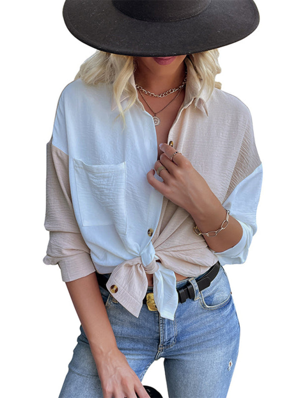 Blue Zone Planet |  able color-block long-sleeved shirt design sense shirt BLUE ZONE PLANET