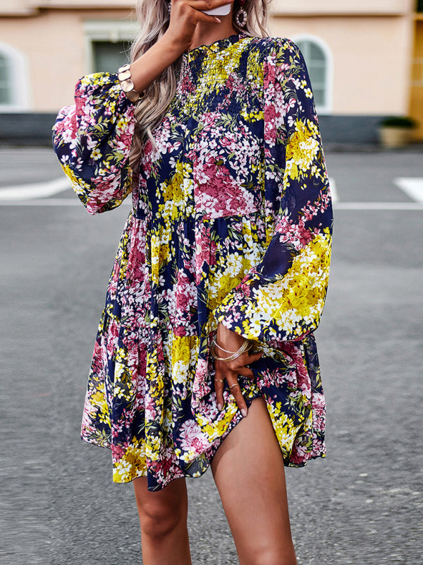 High Neck Stretch Ruffle Long Sleeve Dress kakaclo