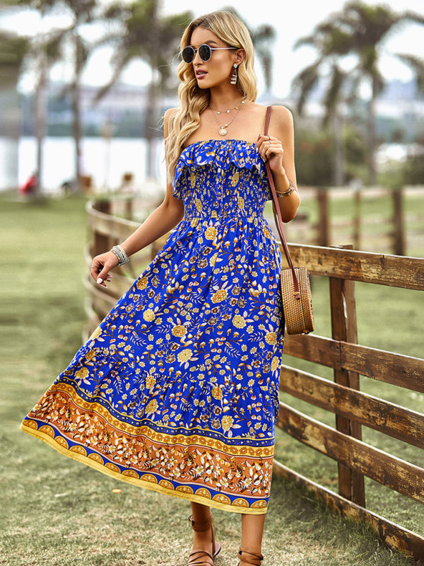 New Ladies Bohemian Vacation Long Dress BLUE ZONE PLANET