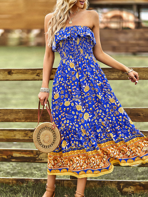New Ladies Bohemian Vacation Long Dress BLUE ZONE PLANET