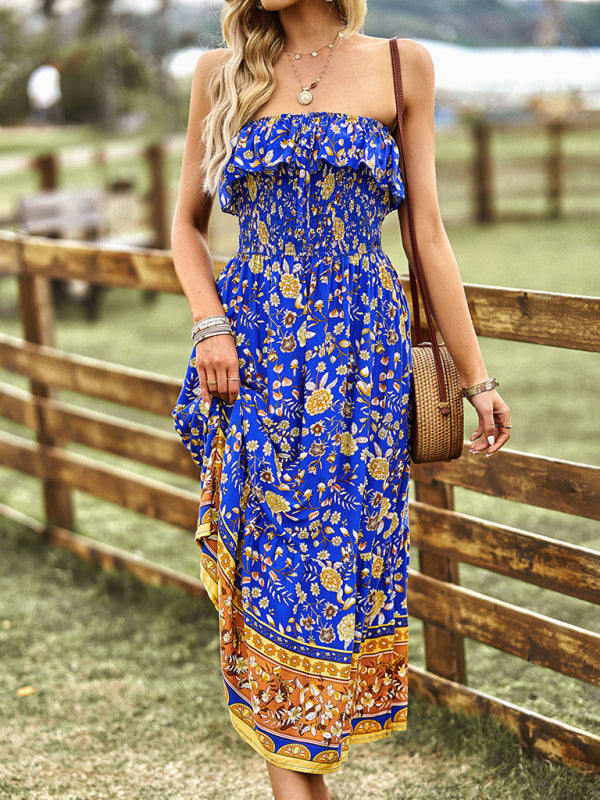 New Ladies Bohemian Vacation Long Dress BLUE ZONE PLANET